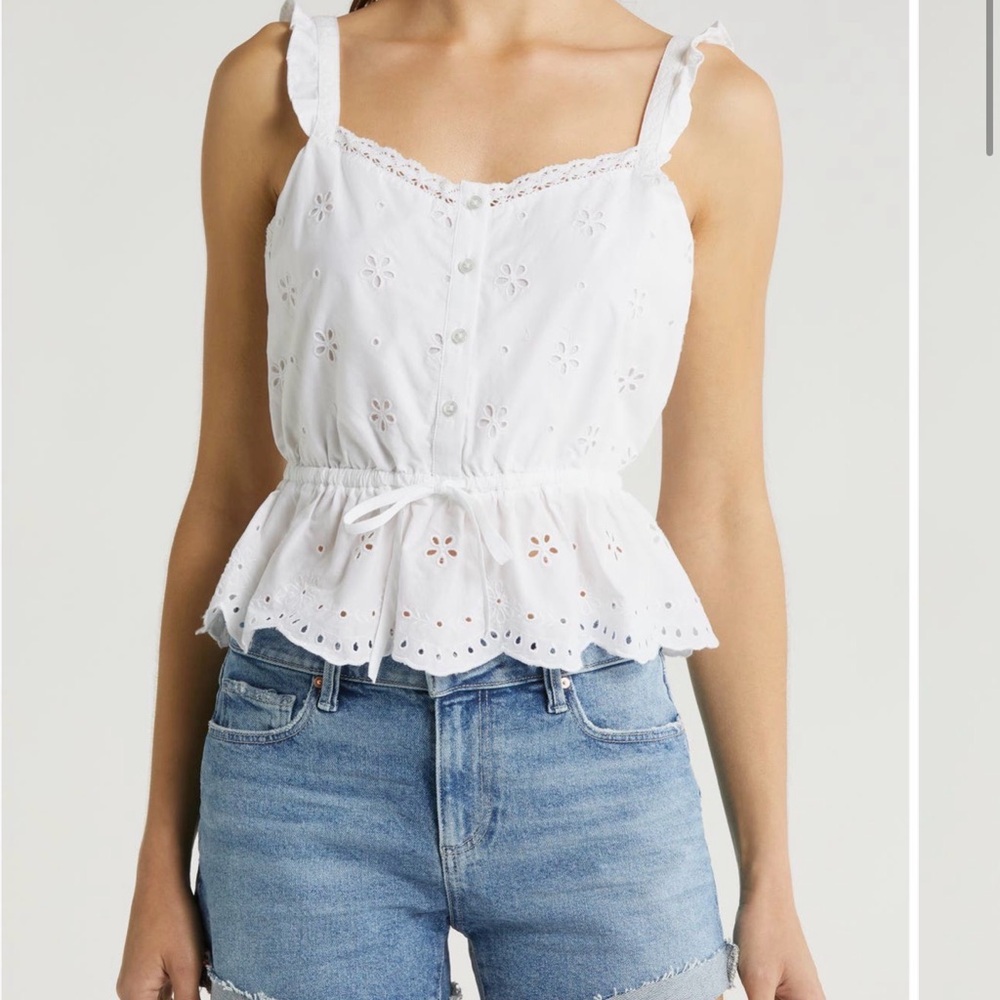 Paige White Eyelet Ruffle Strap Top